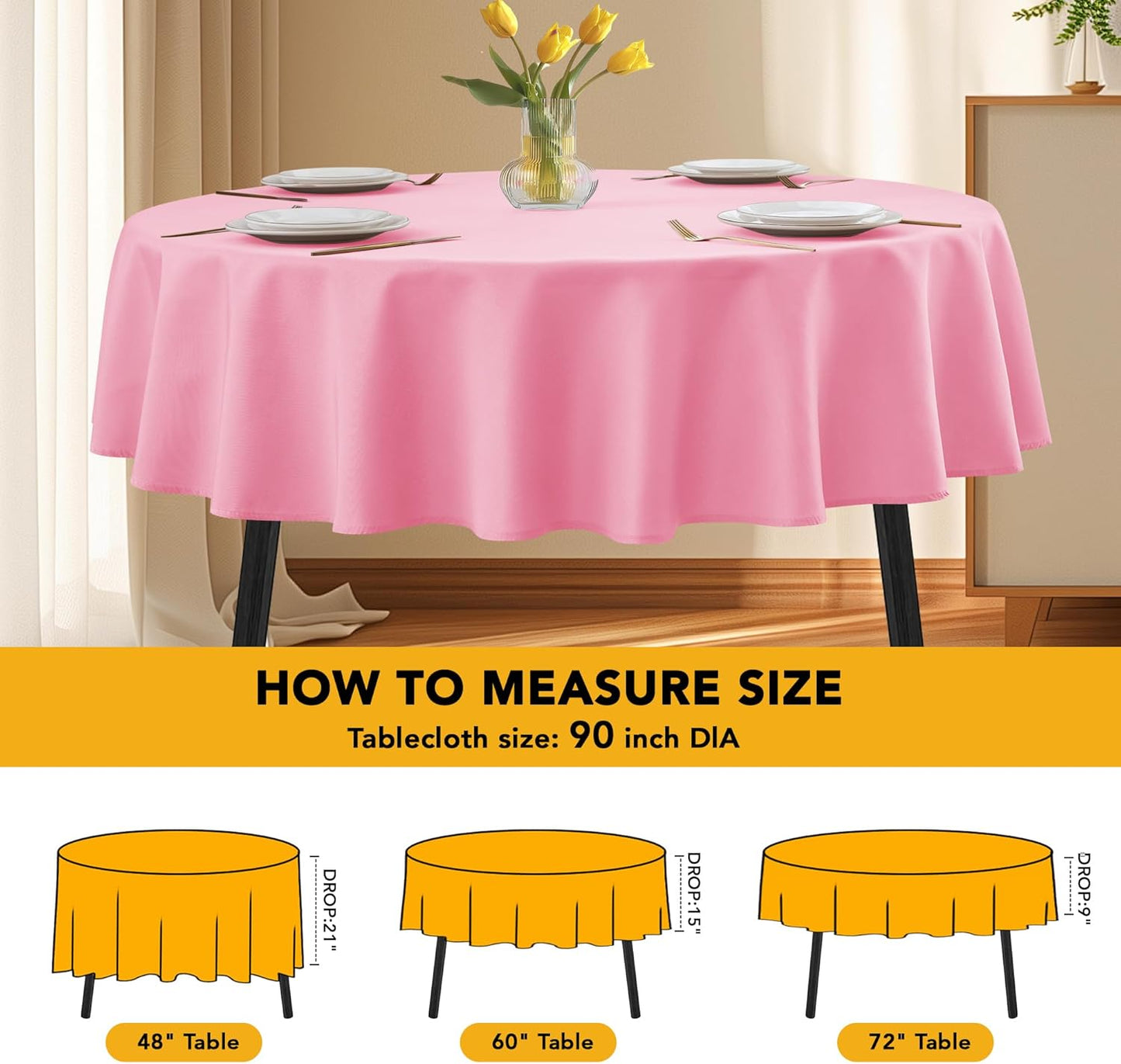 10-Pack Pink Round Tablecloths, 90 Inches, Stain-Resistant Polyester for 4-5 Ft Round Tables - Washable Table Covers for Weddings, Banquets, Birthday Parties, Events