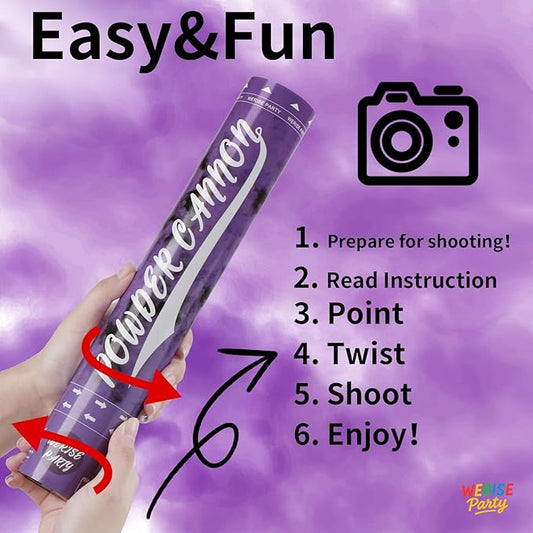 WERISE Purple Powder Cannon Popper, 12 Inch Biodegradable Smoke Cannon for Birthday, Graduation Celebration and Halloween Party - 2 Pack