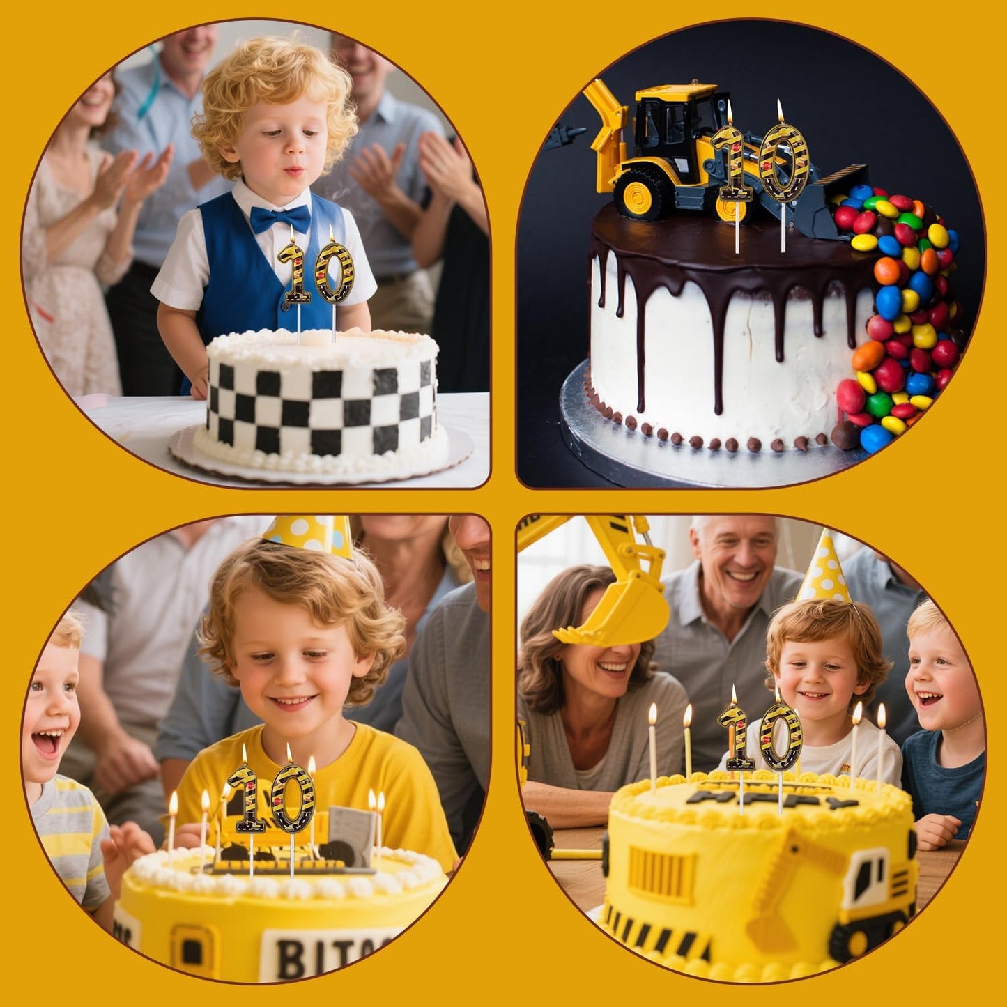 Construction Birthday Number Candles, Yellow & Black Striped Cake Topper Building Theme Party Decorations for Graduation Anniversary Celebration (Number 0)
