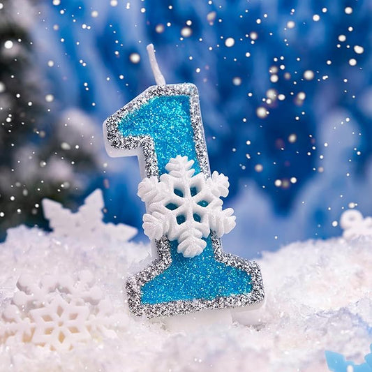 1st Blue Snowflake Birthday Candles Frozen Themed Number 1 Candles for Cake Topper Cupcake Decorations Party Decor Anniversary Celebrations Supplies