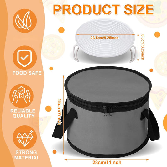 Yaomiao 2 Sets Round Pie Carrier 11 x 7 Inch with Dish Tray Plate Stacker Insulated Casserole Carrier with Lid and Handle Reusable Cooler Thermal Bags for Cold Food for Potluck Picnic (Gray)