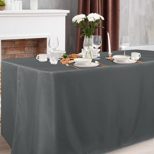 Obstal 2 Pack Table Clothes for 8 Foot Rectangle Tables - Water Resistant Washable Fabric Polyester Rectangle Table Cover Protector for Wedding, Banquet and Trade Shows, 96L x 30W Inches, Dark Grey