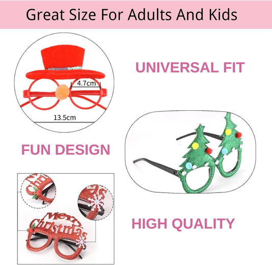 SEVEN STYLE 16 PCS Christmas Holiday Glasses for Kids & Adults,Cute Christmas Glasses Frames,Fun Christmas Party Favors Festive Decorations & Trinkets, Perfect for Goodie Bag Stuffers ,Photos booth