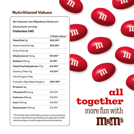M&M’S WORLD Peanut Red Chocolate Candy 2lb Resealable Pack for Graduation Wedding 4th of July Candy Buffet Birthday Parties Candy Bar and Edible Decoration