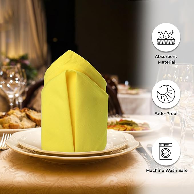 Urban Villa Yellow Napkins Solid Set of 6 Cloth Dinner Napkins Size 20x20 Inches Cloth Napkins 100% Cotton with Mitered Corners Ultra Soft DinnerNapkins