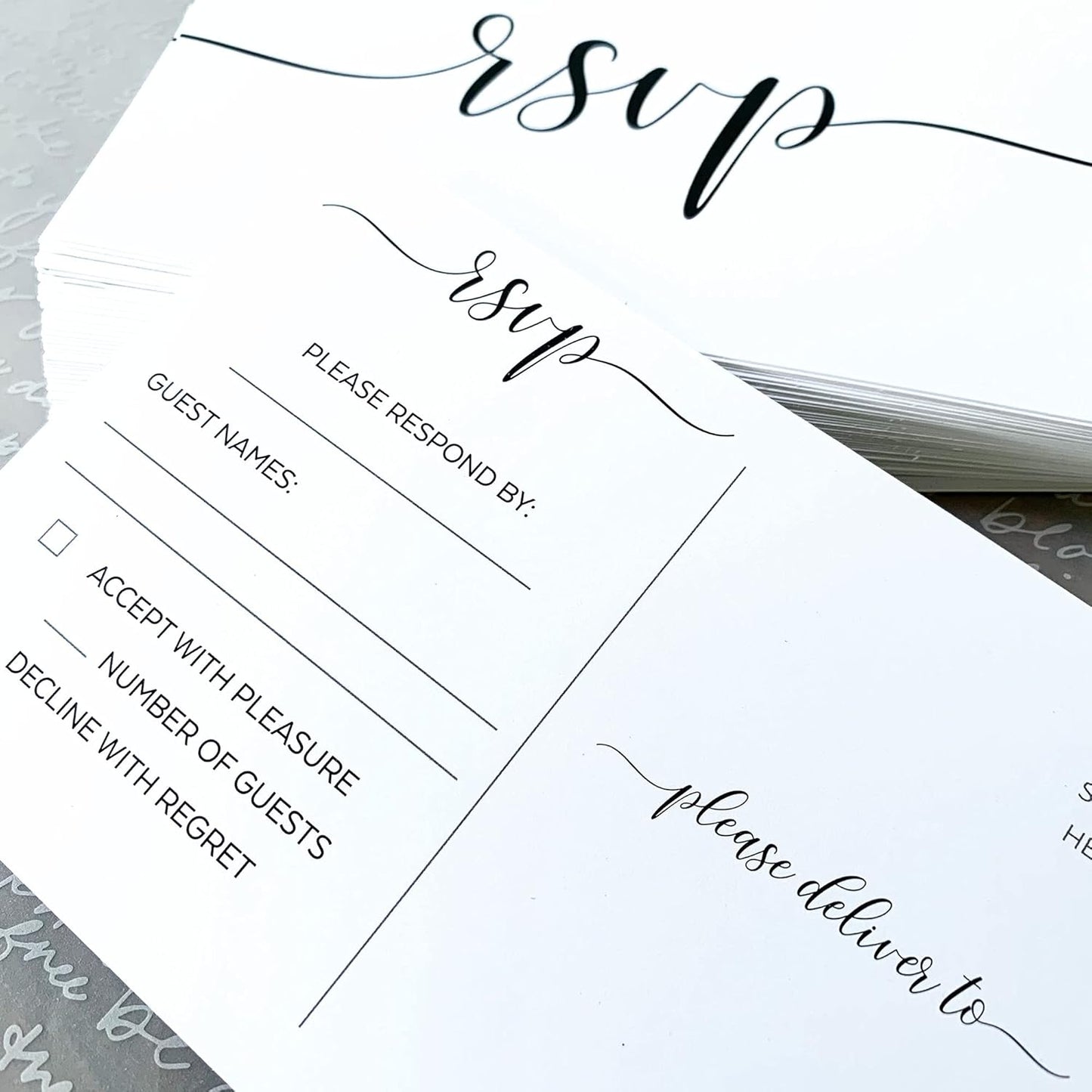 321Done RSVP Postcards (Set of 50) Small White, 3.5" x 5" - Blank with Mailing Side, Response Cards for Wedding, Bridal Shower, Baby Shower - Made in USA, Elegant Script White
