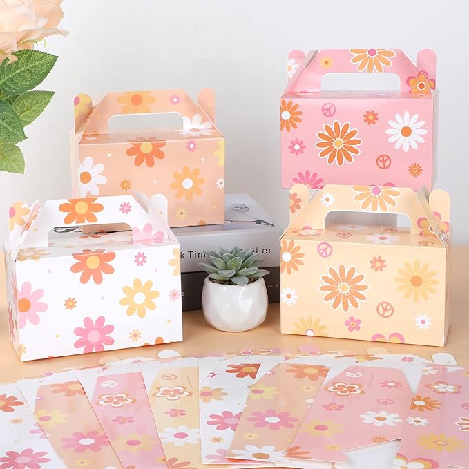 12 Pcs Daisy Flower Treat Boxes Groovy Party Supplies Hippie Daisy Flower Groovy Party Favors Goodie Gift Boxes for Girls Birthday Baby Shower Wedding Decoration Retro Boho Summer Treat Candy Box Home