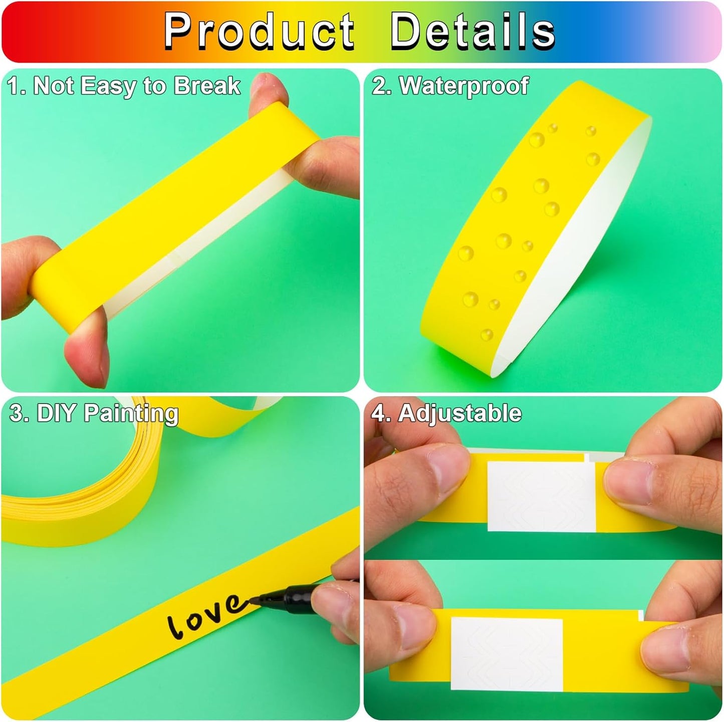 1200 Pcs Plastic Paper Wristbands for Events Neon Color Wrist Bands Concert Identification Wristbands Paper Bracelets Wristbands Party Hand Bands (Yellow)