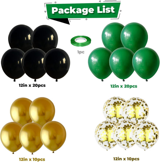 Black Gold Green Balloons for Graduation Party Decorations 60PCS 12INCH Dark Green Metallic Chrome Gold Confetti Balloon Green Gold Black Helium Latex Balloons Jungle Tropical Wild Theme Birthday