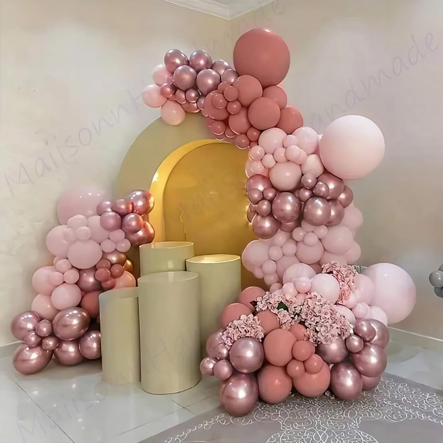 Blush Pink Balloon Garland Kit Rose Gold Dusty Pink Sand White Balloons Arch Retro Light Pastel Pink Beige Nude Creme Balloon for Women Bridal Baby Shower Boho Wedding Birthday Party Decoration