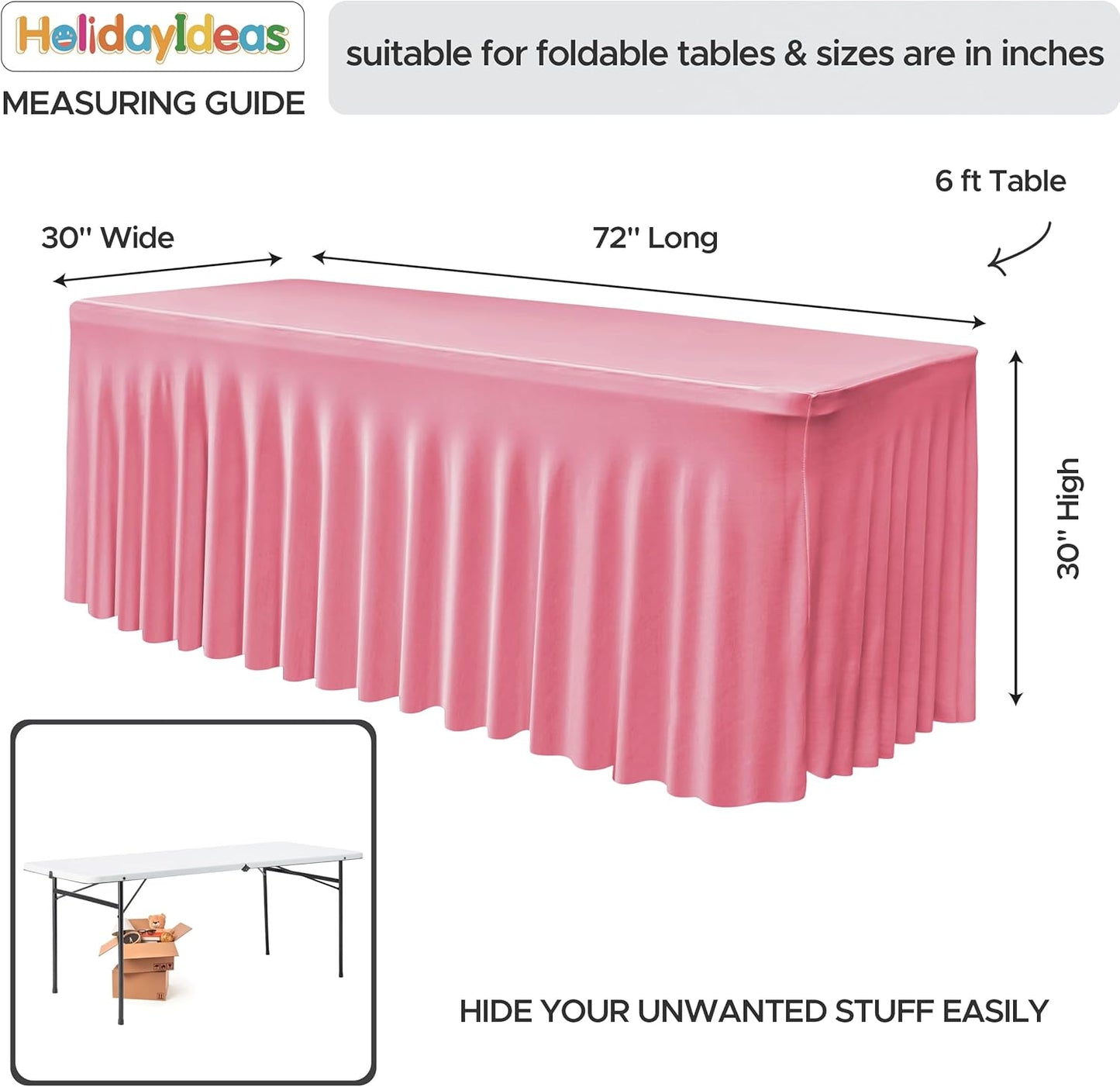 HolidayIdeas Spandex Table Skirts for Rectangle Tables 6 Ft, Fitted Stretch Table Cover 30x72 Inch, Wrinkle-Free Ruffle Design Tablecloths for Banquets,Trade Shows, Parties, Events, 4 Pack, Pink