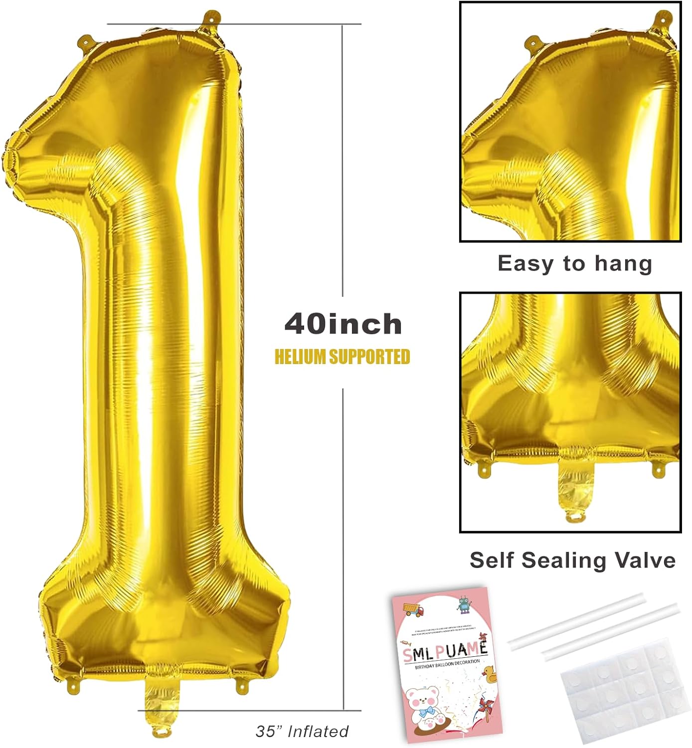 Smlpuame 40 inch Number Balloon 0-9 Gold Large Number 4 Balloons,Digital Balloons for Birthday Party Celebration Decorations Supplies, Helium Foil Number Balloons for Wedding Anniversary