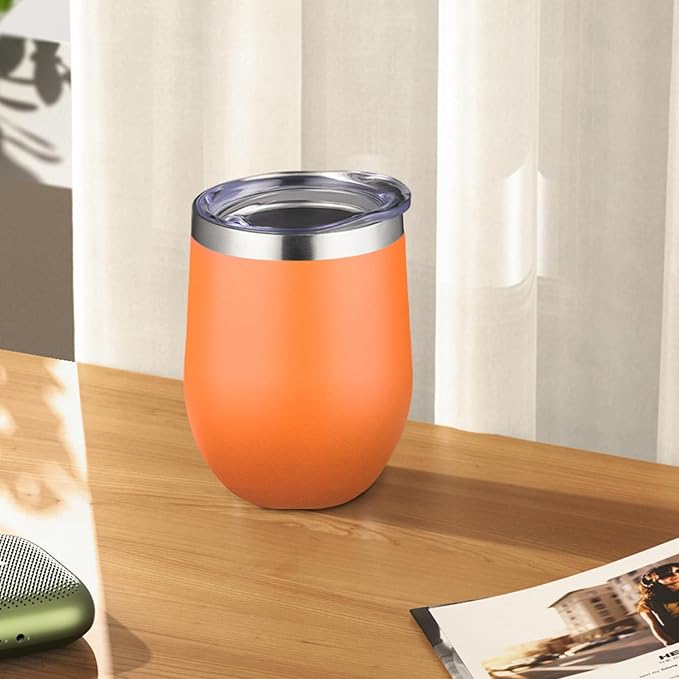 12oz Stemless Wine Tumbler with Lid Double Wall Insulated Wine Cup Stainless Steel Glasses Tumbler with Straw Insulated cocktail Tumbler Coffee Mug for Hot and Cold Beverages (Multicolor-11,6Pack)