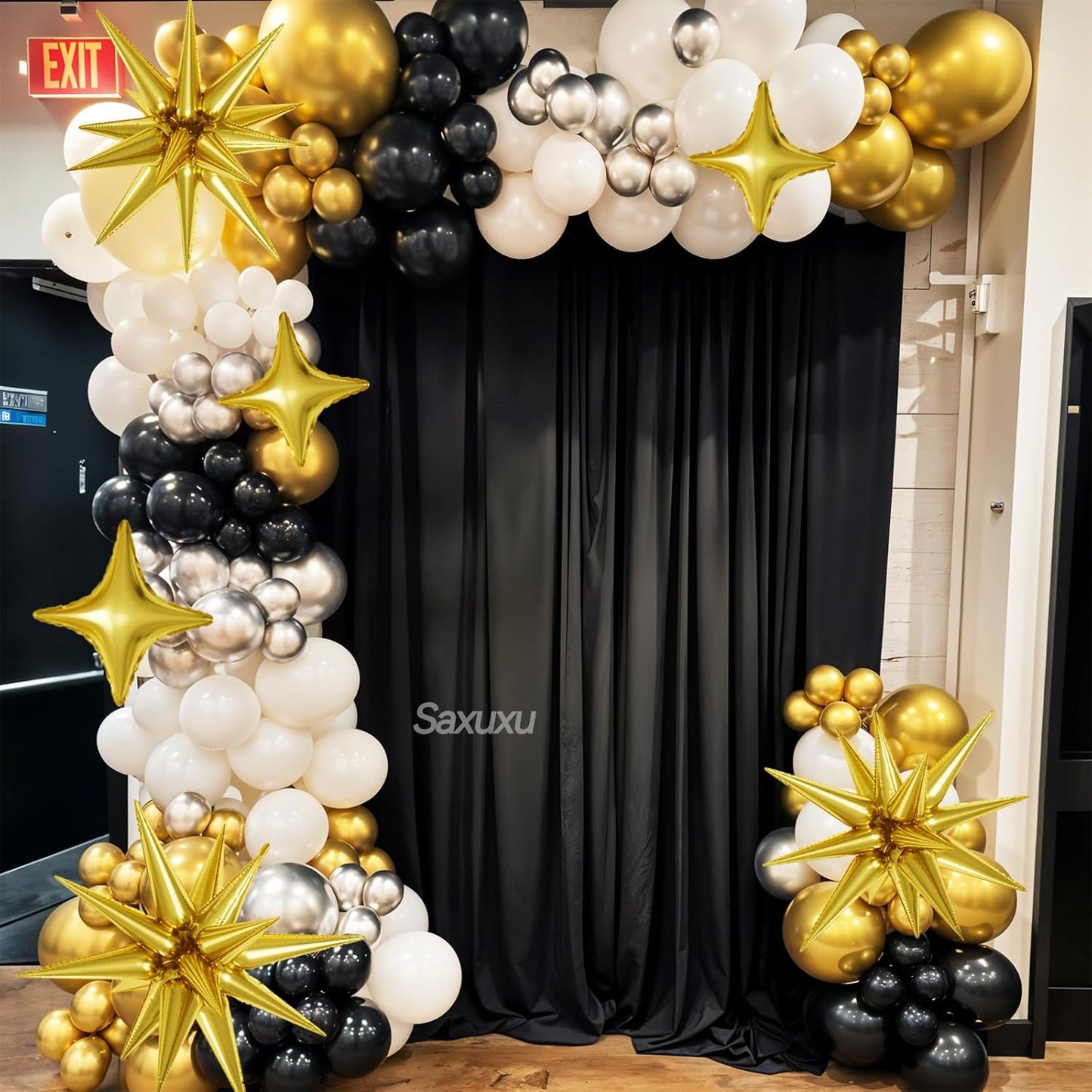 Black and Gold Balloon Arch Kit, Black White Gold Balloons Garland Kit, Star Foil Balloons, Confetti Balloon For Graduation Birthday New Year Retirement Party Wedding Baby Shower Decorations