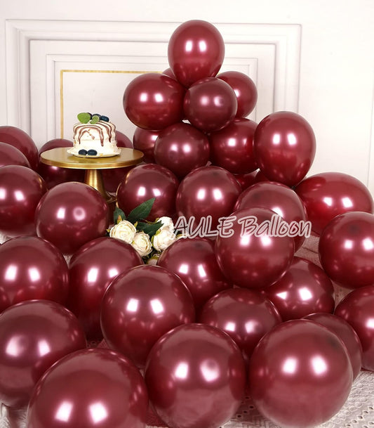 AULE Metallic Burgundy Balloons 5 inch 50 Pcs Maroon Latex Balloons Chrome Helium Shiny Thicken Balloon Perfect Party Decoration for Wedding Birthday Baby Shower Graduation Carnival