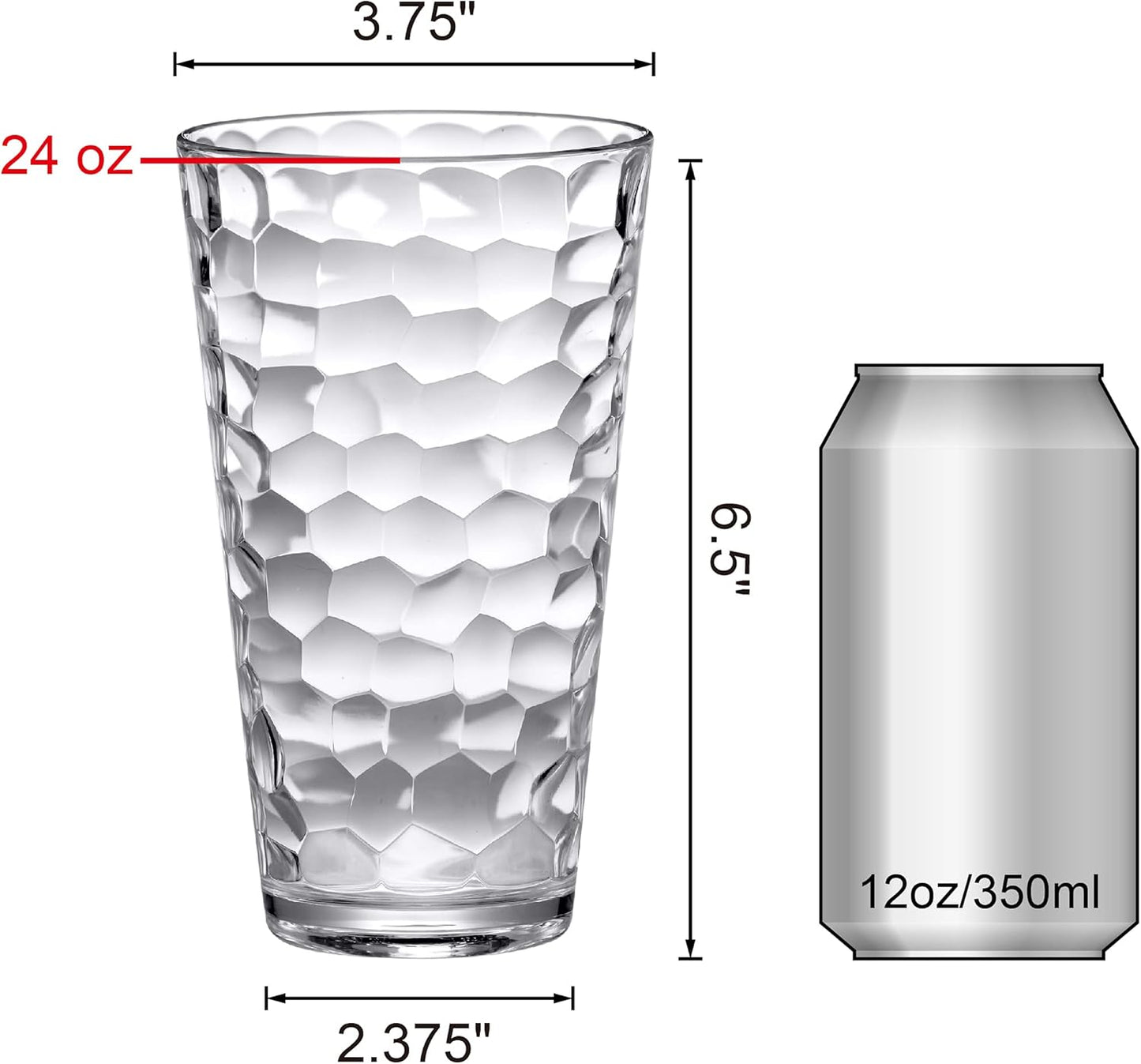 Amazing Abby - Iceberg - 24-Ounce Plastic Tumblers (Set of 8), Clear High-Balls, Stackable, BPA-Free, Shatter-Proof, Dishwasher-Safe