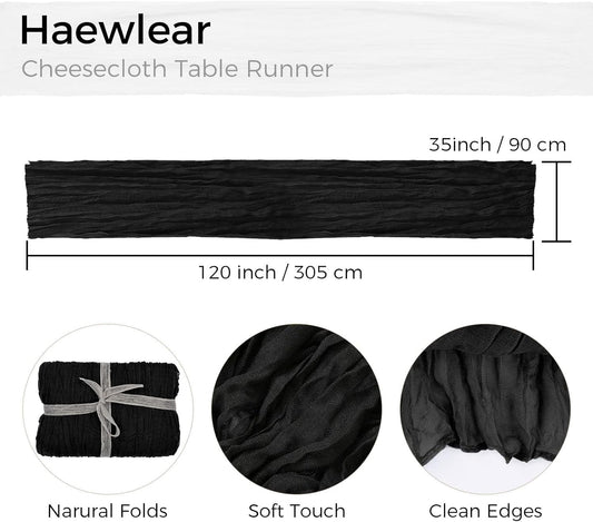 12 Pack Boho Gauze Cheesecloth Long Rustic Sheer Table Runner for Wedding Bridal Baby Shower Birthday Party Cake Table Arbor Decorations (Black)