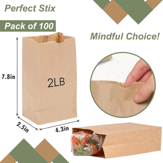 Perfect Stix - Brown Bag 2-100 count, 2lb Brown Paper Bags - Brown Bags - 100 count (Pack of 1)