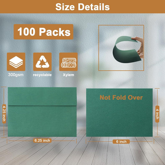 100 Packs 10 Assorted Colors Blank Flat Cards and Envelopes 4 x 6 Heavyweight Single Panel Cardstock and A4 Envelopes Printable Self Seal for Graduations, Wedding Invitations, Thank You Cards