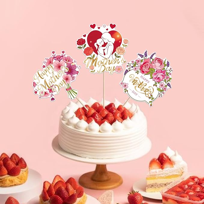 18 PCS Happy Mother's Day Centerpiece Sticks Double Sided I Love Mom Table Centerpieces Rose Flower Best Mother Floral Decorations for Happy Mother's Day Theme Mama Birthday Party Centerpieces