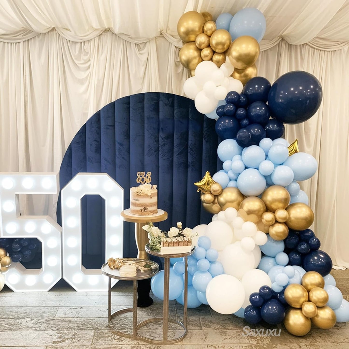 Blue And Gold Balloon Arch Kit, Blue Gold Balloons Garland Arch Kit, Navy Royal Metallic Confetti Balloons For Boy Men Birthday Father's Day Graduation Party Wedding Baby Shower Decorations