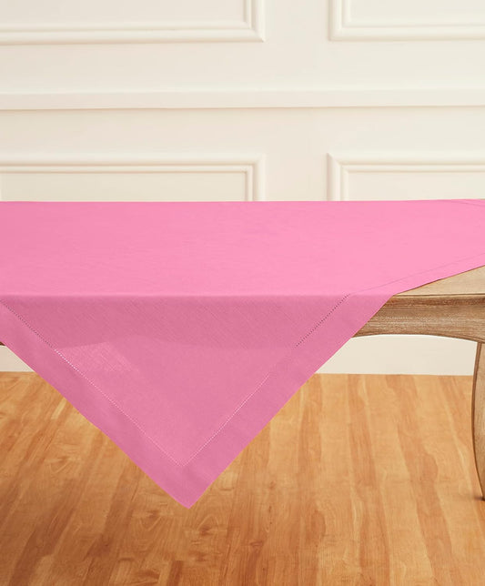 Solino Home Square Linen Tablecloth 52 x 52 Inch - 100% Pure Linen Flamingo Pink Table Throw - Classic Hemstitch, Machine Washable Table Cloth for Halloween