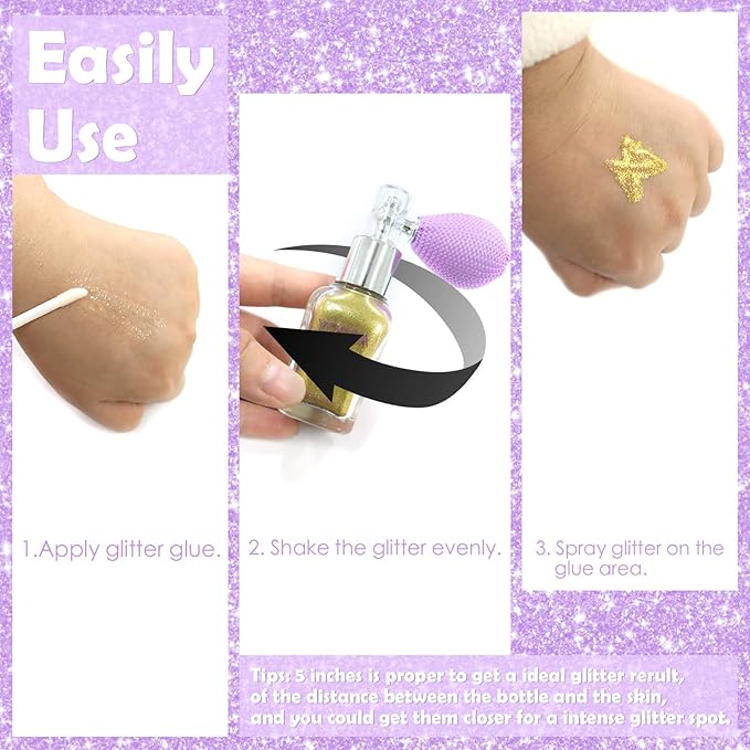 Yosca Body Glitter Spray, 30ML Loose Body Shimmer Powder Hair Spray Fine Glitter Sparkle Highlighter Makeup Mardi Gras Festival Concert Party Rave Accessories for Rave Clothes Hair Face Nail Art