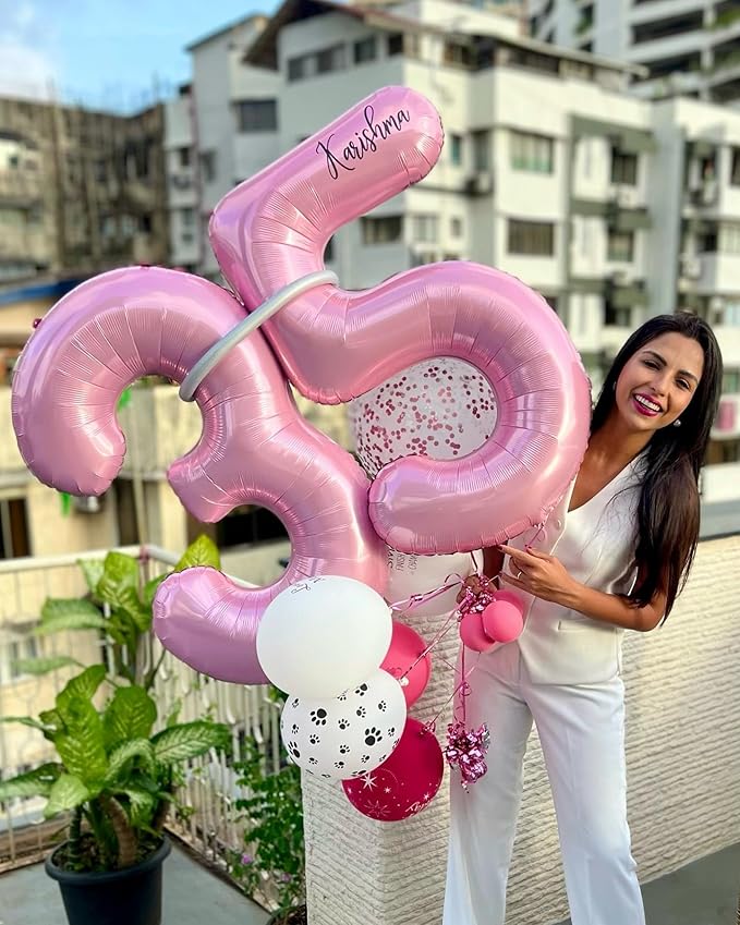 Pearlescent Pink 4 Balloon, Number Balloons 40 Inch, 4th Birthday Decorations for Girls Four Large Numbers for Party Decor, Number 4 Balloon