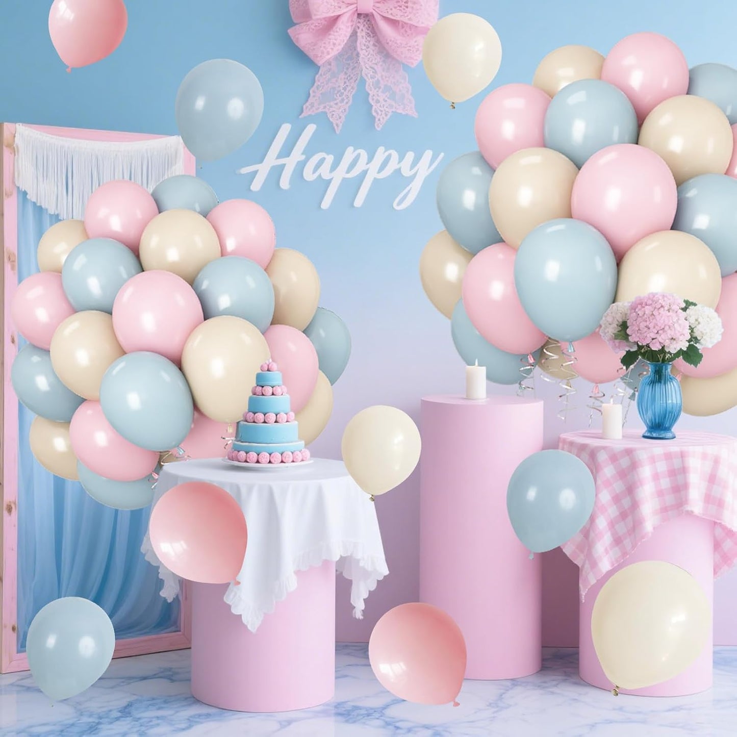 Pink and Blue Balloons Gender Reveal Boy or Girl 12inch Pastel Light Pink Slate Blue Beige White Sand Balloons Birthday Party Decorations Pale Aqua Latex Helium Balloon for Arch Baby Shower Decor