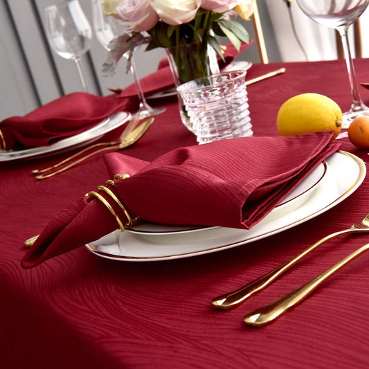 maxmill Jacquard Cloth Napkin 20 x 20 Inch Swirl Pattern Solid Washable Polyester Dinner Napkins Set of 4 with Hemmed Edges Great for Family Holiday Dinners Weddings Parties and Banquets Red