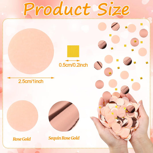 MARFOREVER Round Tissue Paper Confetti, Rose Gold Table Confetti Dots Decorations Birthday Party Scatter Table Sprinkles Hearts for Balloons Wedding Baby Shower Festival Supplies(1 inch)