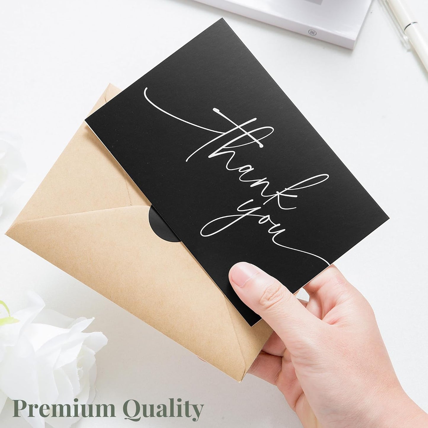 100 Thank You Cards with Envelopes - Bulk Pack Black Thank You Cards 4x6 Inch Minimalistic Design - Suitable for Business, Baby Shower, Wedding, Small Business, Graduation, Bridal Shower, Funeral