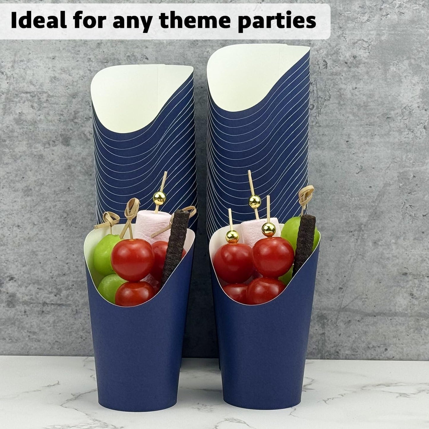 CAMKYDE 100 Pcs French Fries Holder, 12oz Disposable Paper French Fry Cups Navy Charcuterie Cups for all Occasions (12oz, Navy)