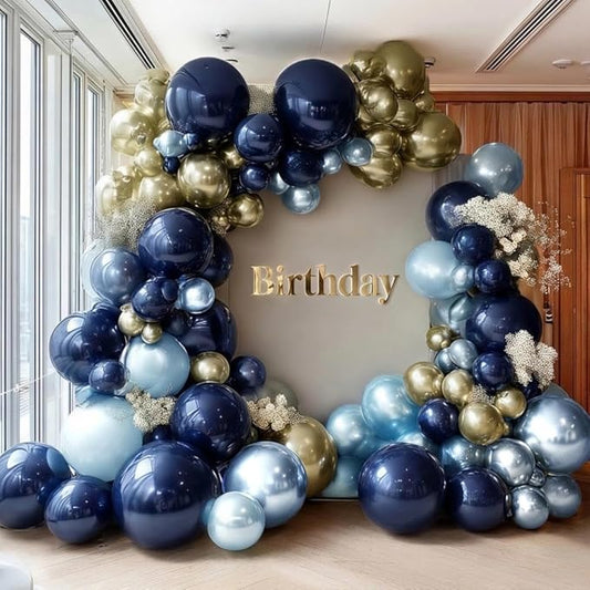 Blue Gold Balloon Arch Garland Double Stuffed Dark Navy Light Blue Gold Balloon Garland Kit for Birthday Graduation Baby Shower Anniversary Wedding Party Decorations