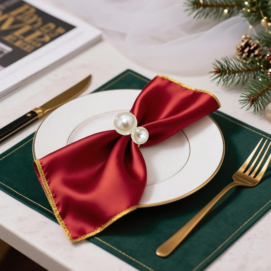 Gold Pearl Napkin Rings Set of 6 for Christmas New Year Candlelight Dinner Decor,Elegant Napkin Ring Holders for Wedding Reception Anniversary Family Gatherings Daily Table Setting