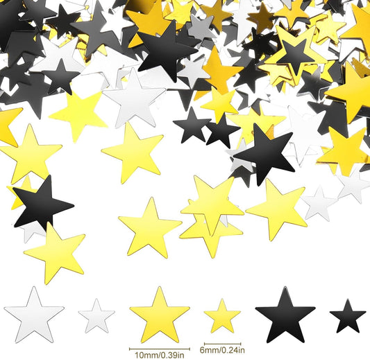 Hestya 60g Star Confetti Glitter Table Confetti Metallic Foil Stars for Christmas Party Wedding Festival Decorations(Silver Gold Black,10mm and 6mm)