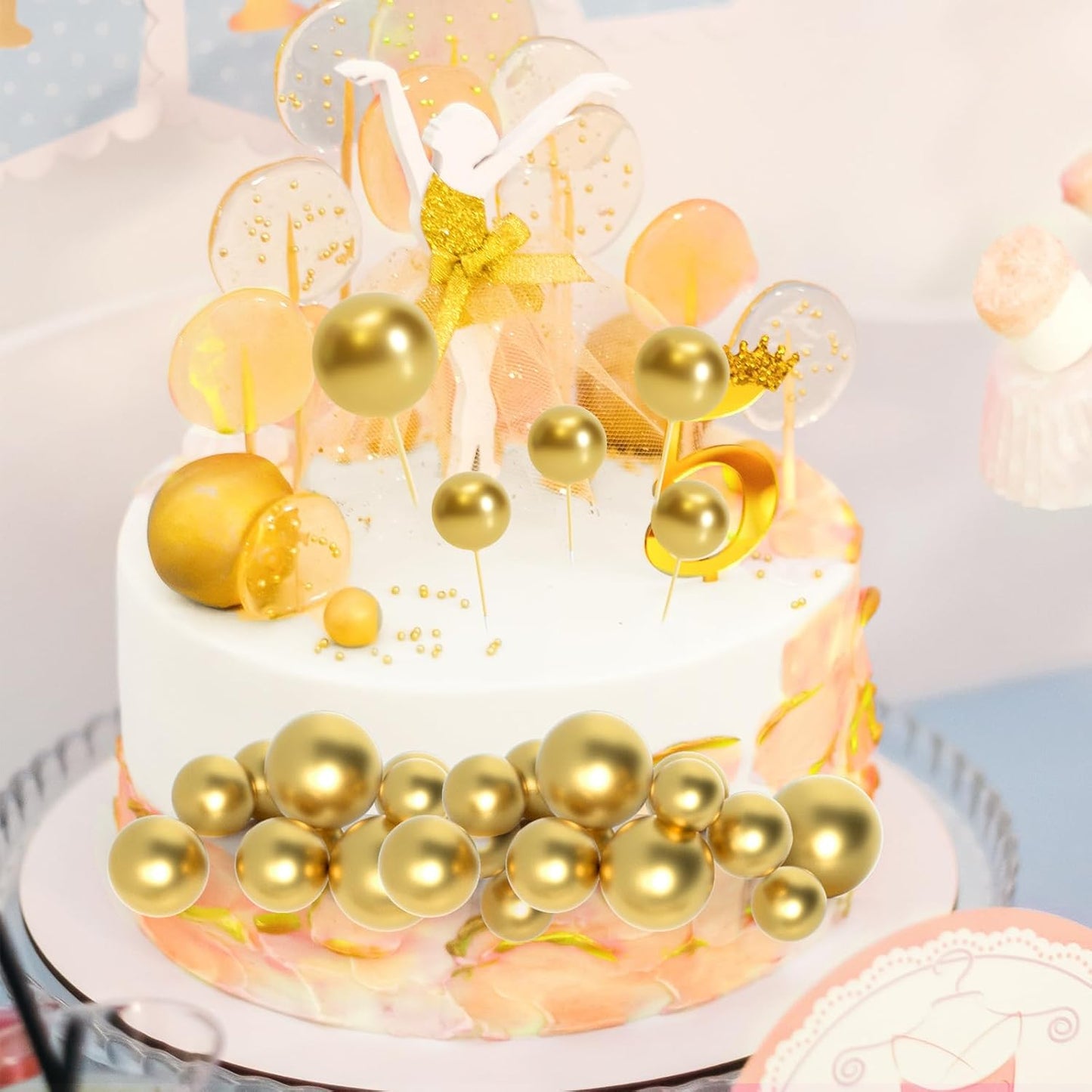 138 Pcs Gold Balls Cake Topper Decorations Balloon Cupcake Toppers Foam Multisize Cake Topper Balls for Graduation Birthday Party Wedding Anniversary