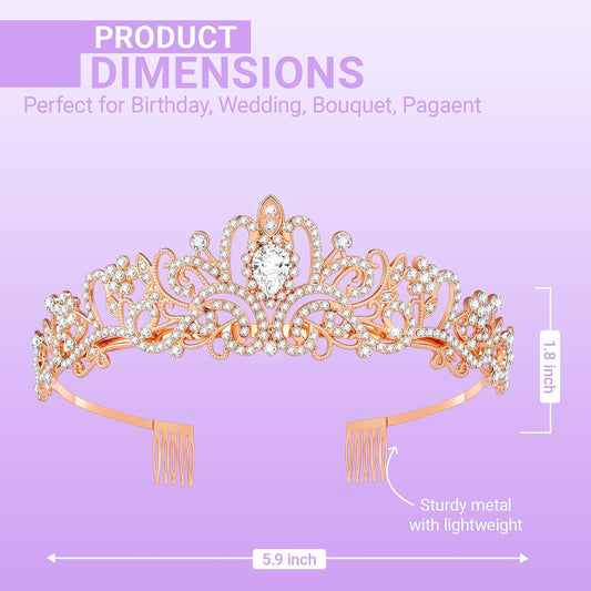 Tiara Crown for Women, Queen Tiara for Birthday Prom Bridal Party Custome Rose