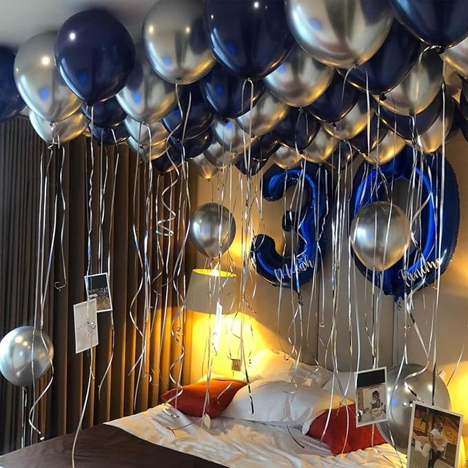 Blue and Silver Balloons Arch Garland Kit, 134pcs Navy Blue and Silver Balloons with Different Size for Birthday Party Baby Shower Graduation Class of 2025 Prom Decorations