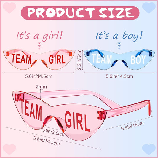 Konohan Gender Reveal Glasses Blue and Pink Sunglasses Frameless Team Girl and Team Boy Decor for Gender Reveal Party