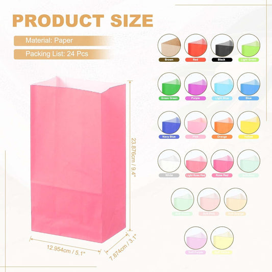 PATIKIL Party Favor Bag, 24 Pcs 5.1x3.1x9.4 Inch Medium Paper Candy Bags Gift Treat Celebration Halloween Goody Birthday Wedding Party with Stickers, Light Rose Red