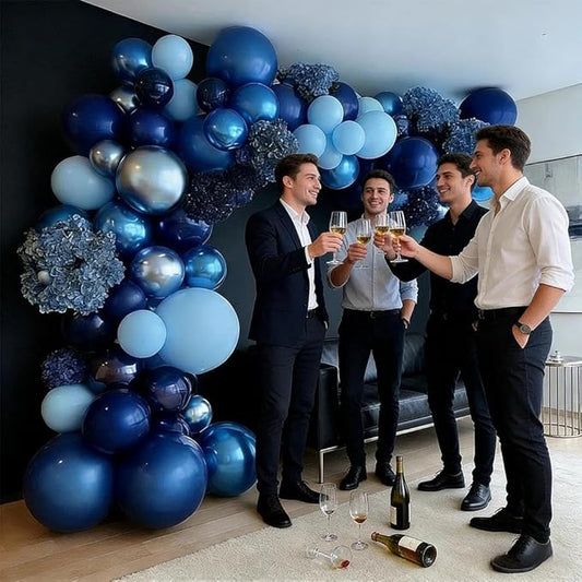 Royal Blue Balloon Garland Double Stuffed, Navy Dark Blue Metallic Balloon Kit for Birthday Baby Shower Bridal Wedding Graduation Anniversary Party Decorations