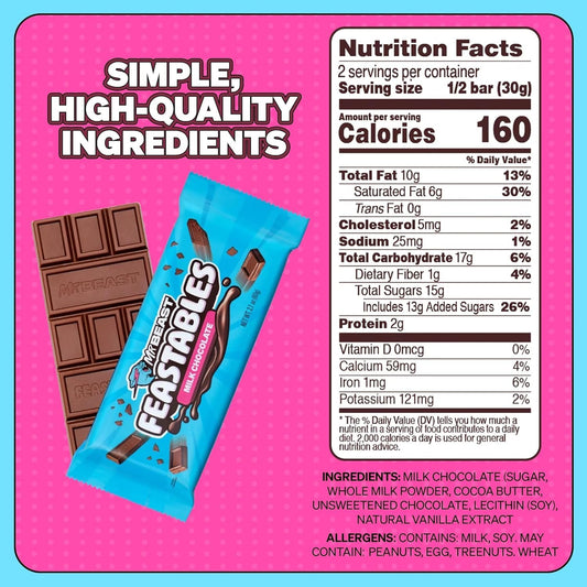Feastables MrBeast Combo Pack, King Size Milk Chocolate & Milk Crunch Bars, 10 Each, Candy Bars for Adults & Kids, Candy Bar for Snacks, Gifts, or Dessert, Fairtrade Cocoa, 2.1 Oz Each, 20 Count