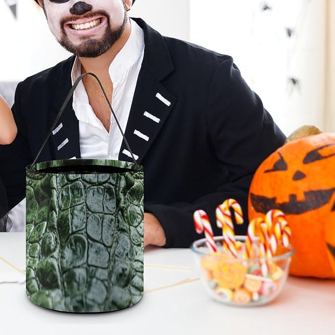 Halloween Candy Bucket - Green Crocodile Trick Or Treat Candy Bag, Gift Bag for Party Favor Supplies