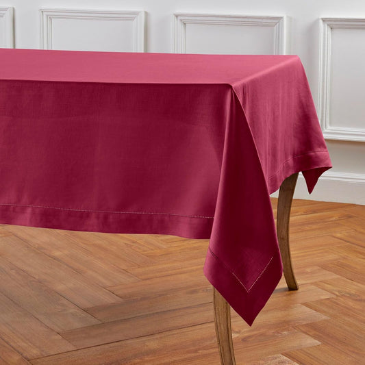 Solino Home Beet Linen Tablecloth 60 x 144 Inch - Classic Hemstitch, 100% Pure Linen Rectangular Tablecloth - Machine Washable Table Cloth for Fall, Autumn, Thanksgiving