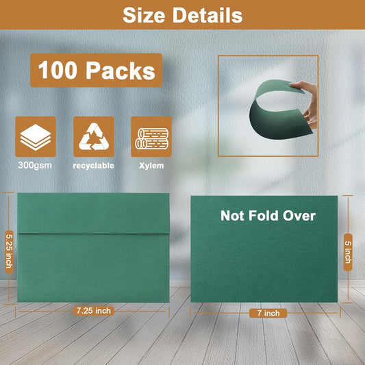 100 Packs 10 Assorted Colors Blank Cards and Envelopes 5 x 7 Heavyweight Single Panel Cardstock and A7 Envelopes Printable Self Seal for DIY Wedding Invitations, Thank You Cards, Baby Shower