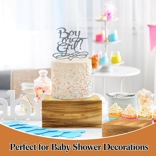 Roowest Set of 4 Large Wood Display Risers Size 11.8",10",7.8",6.3",Rustic Cupcake Stand Wood Cake Stands Wooden Display Risers for Table Dessert Wedding(Rustic Brown)
