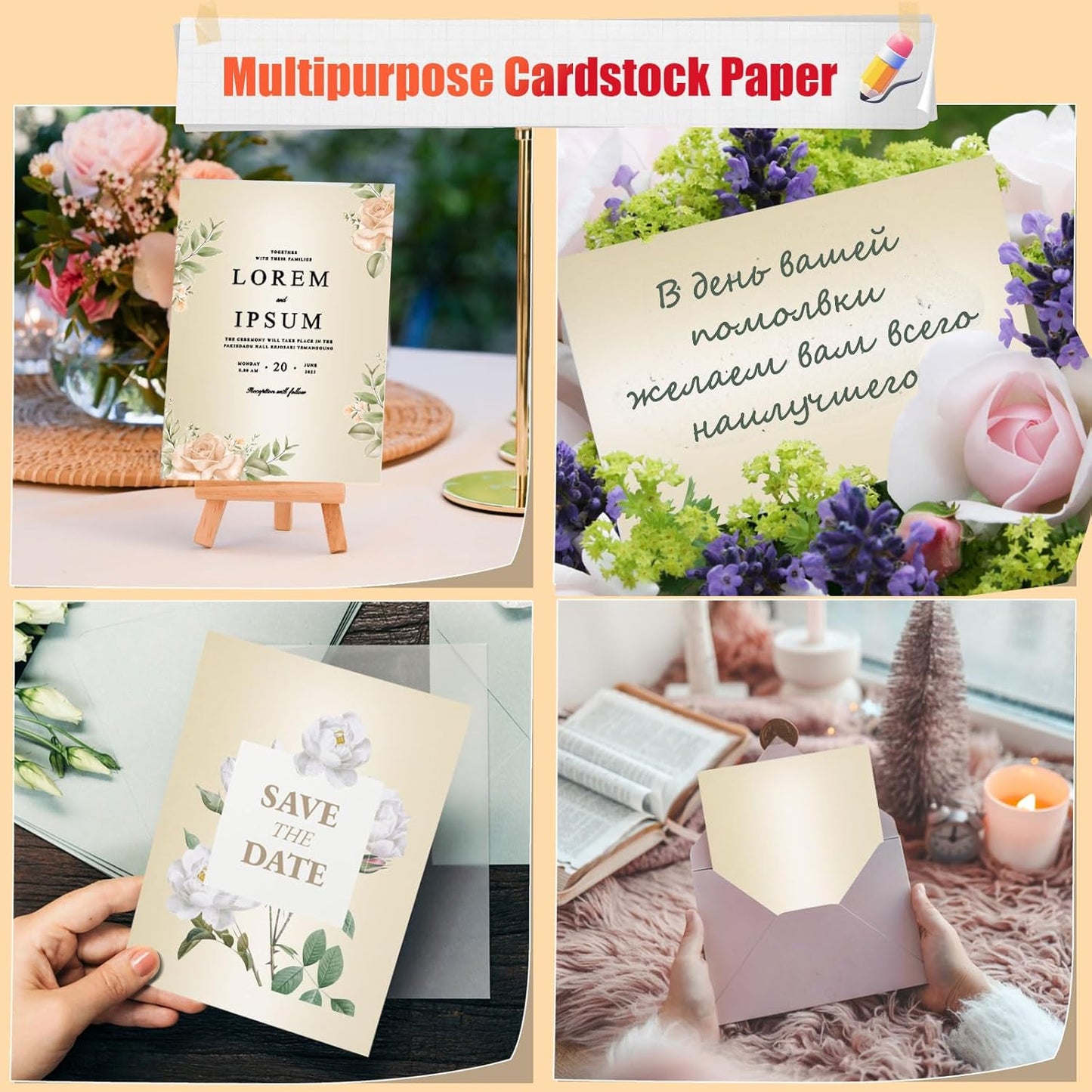 300 Sheets Shimmer Cardstock 8.5 x 11 Inch Certificate Paper Card Stock, 250gsm/92lb Double Sided Printer Paper Pearlescent Paper for Invitations, Certificates, Crafts, DIY Cards (Cream)