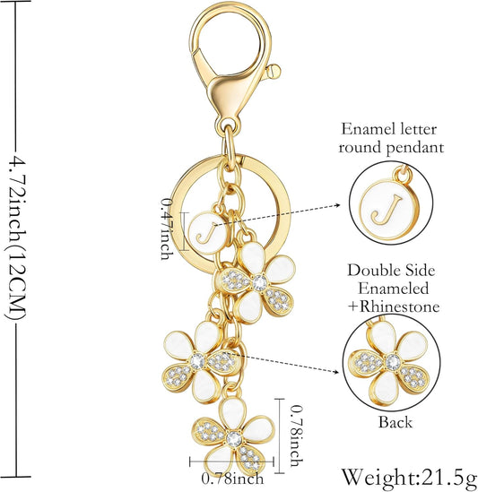 XGALBLA Cute Flower Crystals Rhinestone Initial Letter Keychain for Women, Bag Charms Bling Sparkly Enameled Keychain Handbag