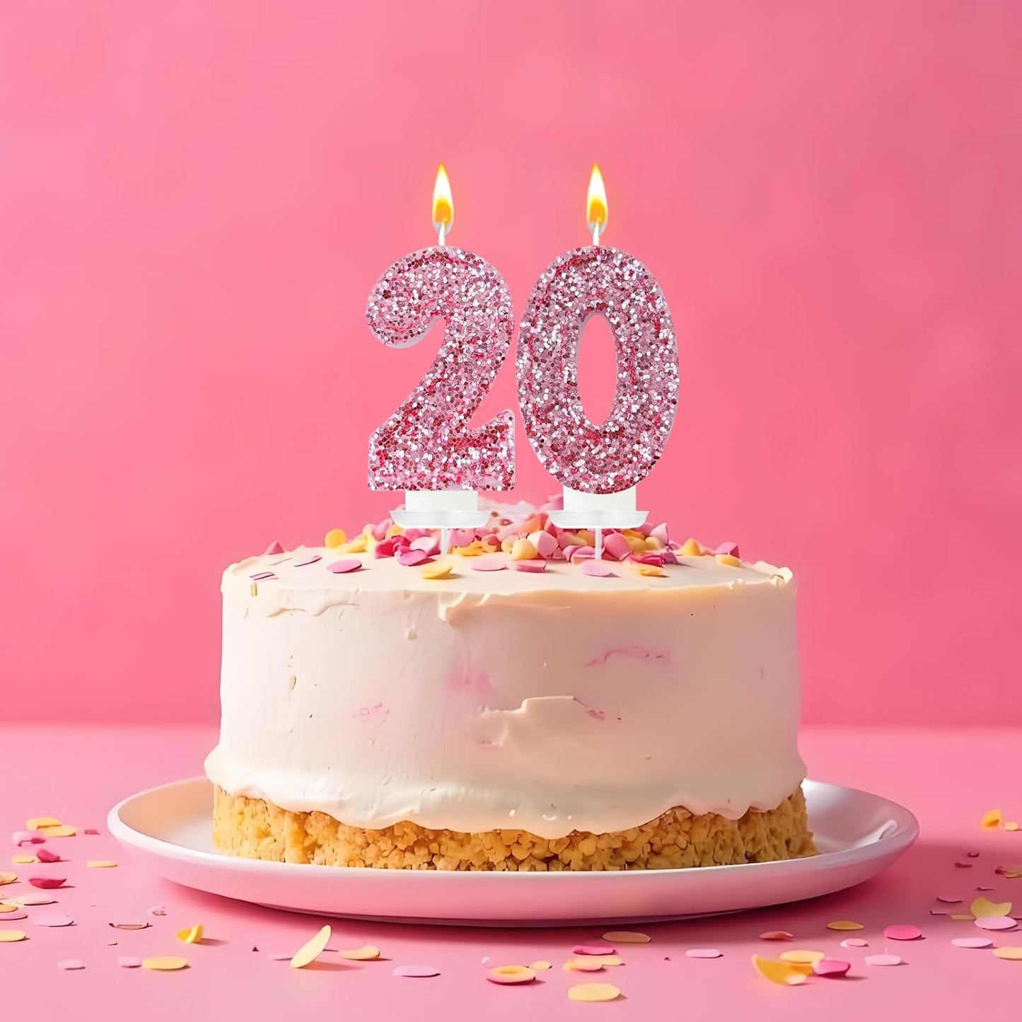 Birthday Number Candles, Glitter Number Candle Cake Decorations with Sequins, Cupcake Decorations for Girls, Women, Party Anniversary Celebrations (Number 0, Pink)